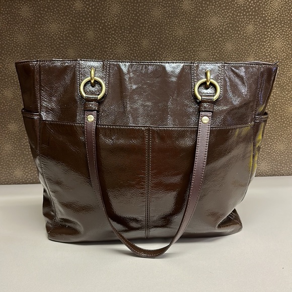 🔥🔥🔥Coach Brown Patent Leather Shoulder Bag Tote - Picture 9 of 16